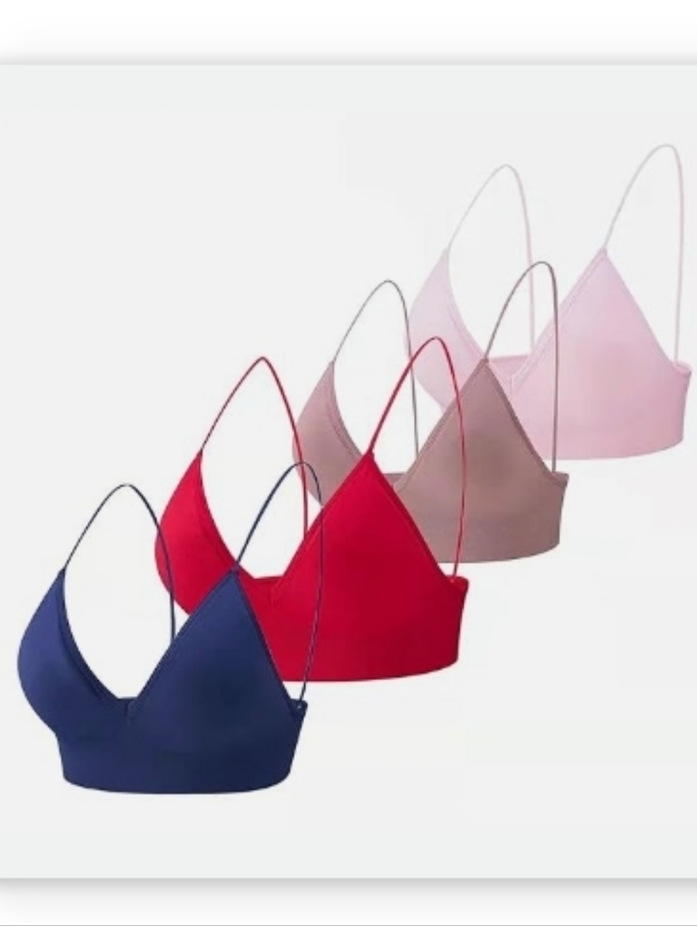 (4) Seamless Wireless Triangle Bralette - Pink, Beige, Navy And Red Size Small
